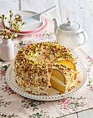 Bundt cake with mascarpone filling and nuts