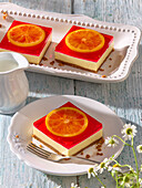 Orange cheesecake with jelly and biscuit base