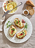 Baguette with curry quark and pomegranate seeds