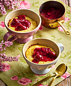 Quark soufflé with sour cherry sauce