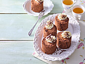 Chocolate sponge rolls with cream topping