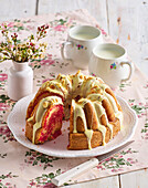 Bundt cake with strawberries and white chocolate