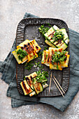 Grilled halloumi and courgette parcels with gremolata