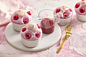 Raspberry soufflé with raspberry sauce