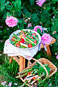 Asparagus pasta salad with strawberries