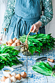 Fresh wild garlic in a basket