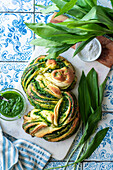 Wild garlic pesto swirl bread