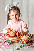 Easter lamb shaped buns with a girl