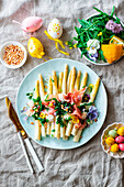 White asparagus with arugula vinaigrette