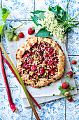 Strawberry rhubarb elderflower galette