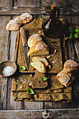 Homemade ciabatta with salt and olive oil