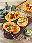 Pizza flatbread with artichoke hearts, mozzarella and chervil