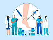 Ankle arthroscopy procedure, illustration