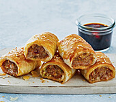 Dim sum sausage rolls with soya sauce