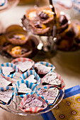 Close up of heart shaped mini cakes