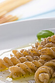 Whole Wheat Fusilli with Basil and Ground Pepper