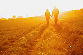 Couple Walking in a Field Holding Hands