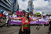 Environmental activists gather during march protest at the Zuidas financial district on May 31, 2024 in Amsterdam,Netherlands. Thousands of the environmental activists and supporters make a demonstration against the lobby of the large companies, their influence on politics, climate and ecological crisis and this consequences and demand a citizen's assembly for a just climate policy.