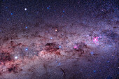 This is a framing of the most spectacular area of the southern Milky Way, from Centaurus at left, to Carina at right, with Crux, the Southern Cross, at centre.