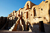 Ksar Ouled Soltane, a fortified granary, comprising two courtyards with multi-story vaulted granary cellars (ghorfas) around perimeters, Tataouine district, southern Tunisia, North Africa, Africa