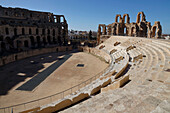 Das römische Amphitheater von El Jem, früher Thysdrus in römischer Zeit, UNESCO-Weltkulturerbe, ein ovales Amphitheater in der modernen Stadt El Jem, Tunesien, Nordafrika, Afrika