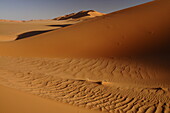 Malerische orangefarbene Dünen von Ubari, Sahara-Wüste, Libyen, Nordafrika, Afrika