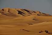 Malerische orangefarbene Dünen von Ubari, Sahara-Wüste, Libyen, Nordafrika, Afrika