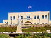 Sphinx of the Naxians and Town Hall, Chora, Naxos City, Naxos Island, Cyclades, Greek Islands, Greece, Europe