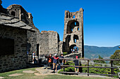 Detail der Sacra di San Michele, einer religiösen Anlage auf dem Berg Pirchiriano, an der Südseite des Val di Susa, Gemeinde Sant'Ambrogio di Torino, Metropolitanstadt Turin, Piemont, Italien, Europa