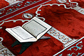 Open Quran in Arabic on wood stand, Symbol of Islam, Mubarak Mosque, Chau Doc, Vietnam, Indochina, Southeast Asia, Asia