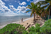 View of woman walking on beach near Puerto Morelos, Caribbean Coast, Yucatan Peninsula, Mexico, North America