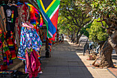 View of souvenir stall under tree on promenade, Durban, KwaZulu-Natal Province, South Africa, Africa