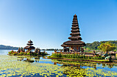 The famous Hindu temple of Pura Ulun Danu Bratan on the banks of Lake Bratan in a sunny day, Bali, Indonesia, Southeast Asia, Asia