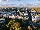 Aerial drone sunset view of the Art Nouveau District, Riga, Latvia, Europe