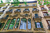 Casa Mulleras, 1868, Neoclassical historic house facade, Barcelona, Catalonia, Spain, Europe