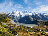 Mount Sefton and Lake Mueller as seen from the Hooker Valley Track, Southern Alps, South Island, New Zealand, Pacific