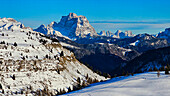 Winter landscape with mountain peaks, Dolomites, Italy, Europe