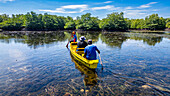 People in a little boat in the swamps of Grande Santa Cruz Island, Zamboanga, Mindanao, Philippines, Southeast Asia, Asia