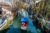 Little boat on a channel in Zhouzhuang water town, Jiangsu, China, Asia