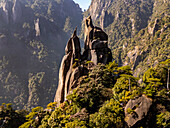 Aerial of the Taoist Sanqing Mountain, UNESCO World Heritage Site, Jiangxi, China, Asia