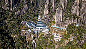 Aerial of the Taoist Sanqing Mountain, UNESCO World Heritage Site, Jiangxi, China, Asia