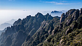 Aerial of the Taoist Sanqing Mountain, UNESCO World Heritage Site, Jiangxi, China, Asia