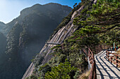 Walkway cut in the granite, The Taoist Sanqing Mountain, UNESCO World Heritage Site, Jiangxi, China, Asia