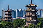 View over the Hutongs and Pagodas in the Kaiyuan Temple, UNESCO World Heritage Site, Quanzhou, Fujian, China, Asia