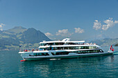 Ausflugsschiff auf dem Vierwaldstättersee, Brunnen, Kanton Schwyz, Schweiz, Europa