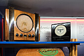 Radios on display at the Museum of Radio and Television located in the RAI Production Center in the city center of Turin, Piedmont, Italy, Europe