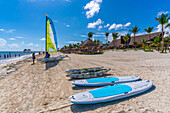 View of water sport equipment on beach at Puerto Morelos, Caribbean Coast, Yucatan Peninsula, Riviera Maya, Mexico, North America