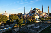 View of Hagia Sophia (Hagia Sophia Grand Mosque), completed in 537 AD, with the Great Palace of Constantinople ruins in the foreground, UNESCO World Heritage Site, Istanbul, Turkey, Europe