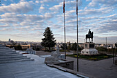 View of the city from the Ethnography Museum with the Statue of Ataturk, a field marshal and founding father of the Republic of Turkey in the foreground, Ankara, Anatolia, Turkey, Eurasia