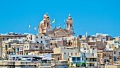 The Basilica of the Nativity of Mary rising over Senglea, Valletta, Malta, Mediterranean, Europe